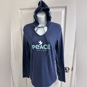 LIFE IS GOOD Navy Hooded Long Sleeve 'PEACE' Graphic Top Sixe XS